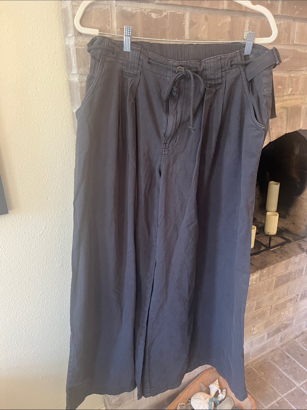 Free People Wide Leg Drawstring Pants in Charcoal